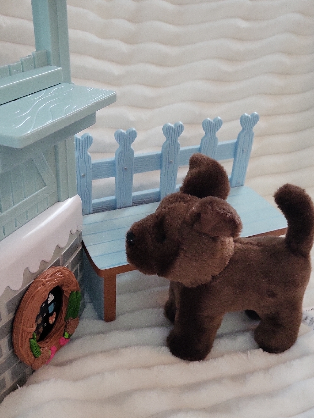 American Girl Wellie Wishers Cozy Up Cocoa Stand, Bench And Dog